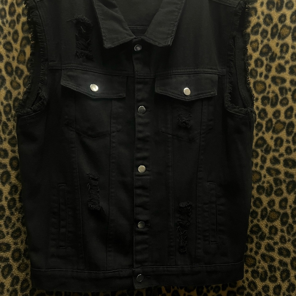 Black Distressed Denim Vest